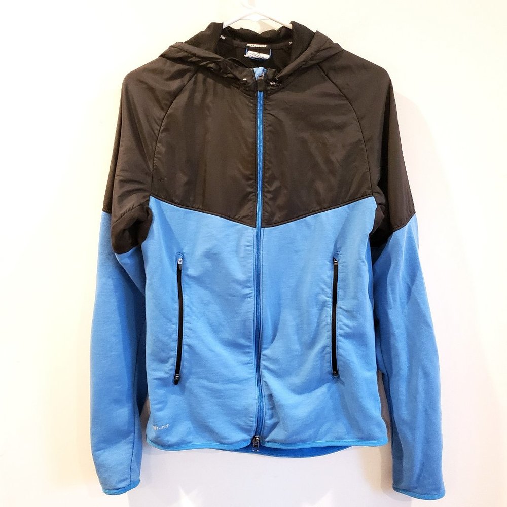 Nike Running Dri Fit Blue Black Jacket Hoodie Full Zip Up Womens Small READ